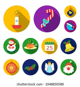 Christmas attributes and accessories flat icons in set collection for design. Merry Christmas vector symbol stock web illustration.
