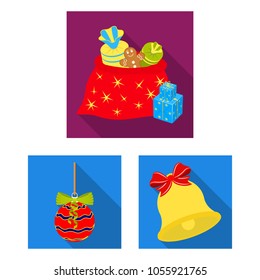 Christmas attributes and accessories flat icons in set collection for design. Merry Christmas vector symbol stock web illustration.