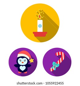 Christmas attributes and accessories flat icons in set collection for design. Merry Christmas vector symbol stock web illustration.