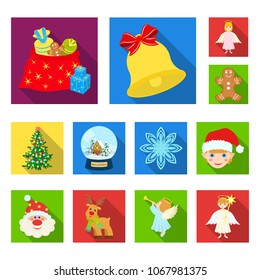 Christmas attributes and accessories flat icons in set collection for design. Merry Christmas vector symbol stock web illustration.