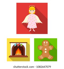 Christmas attributes and accessories flat icons in set collection for design. Merry Christmas vector symbol stock web illustration.