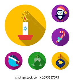 Christmas attributes and accessories flat icons in set collection for design. Merry Christmas vector symbol stock web illustration.