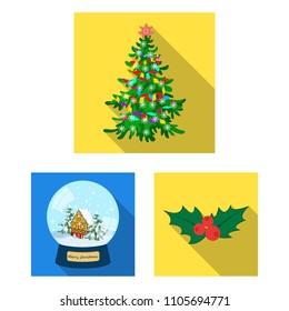 Christmas attributes and accessories flat icons in set collection for design. Merry Christmas vector symbol stock web illustration.