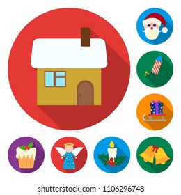 Christmas attributes and accessories flat icons in set collection for design. Merry Christmas vector symbol stock web illustration.