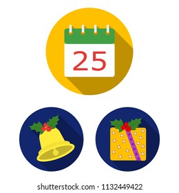 Christmas attributes and accessories flat icons in set collection for design. Merry Christmas vector symbol stock web illustration.