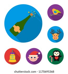 Christmas attributes and accessories flat icons in set collection for design. Merry Christmas vector symbol stock web illustration.