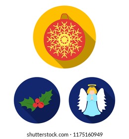 Christmas attributes and accessories flat icons in set collection for design. Merry Christmas vector symbol stock web illustration.