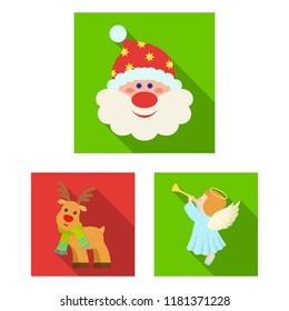 Christmas attributes and accessories flat icons in set collection for design. Merry Christmas vector symbol stock web illustration.