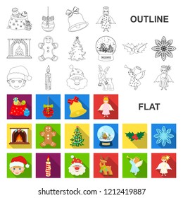 Christmas attributes and accessories flat icons in set collection for design. Merry Christmas vector symbol stock web illustration.