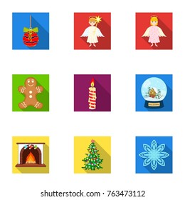 Christmas attributes and accessories flat icons in set collection for design. Merry Christmas vector symbol stock web illustration.