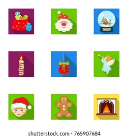 Christmas attributes and accessories flat icons in set collection for design. Merry Christmas vector symbol stock web illustration.