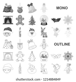 Christmas attributes and accessories monochrom icons in set collection for design. Merry Christmas vector symbol stock web illustration.