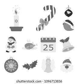 Christmas attributes and accessories monochrome icons in set collection for design. Merry Christmas vector symbol stock web illustration.
