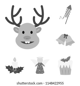 Christmas attributes and accessories monochrome icons in set collection for design. Merry Christmas vector symbol stock web illustration.