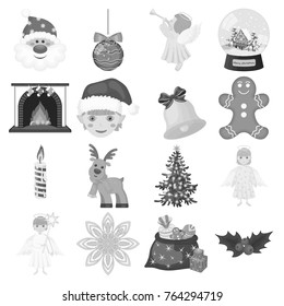 Christmas attributes and accessories monochrome icons in set collection for design. Merry Christmas vector symbol stock web illustration.