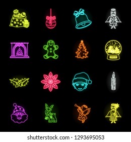 Christmas attributes and accessories neon icons in set collection for design. Merry Christmas vector symbol stock web illustration.