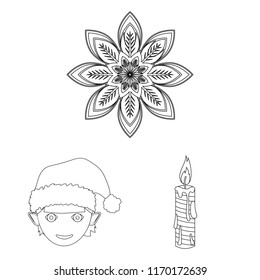 Christmas attributes and accessories outline icons in set collection for design. Merry Christmas vector symbol stock web illustration.