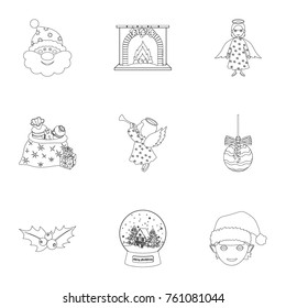 Christmas attributes and accessories outline icons in set collection for design. Merry Christmas vector symbol stock web illustration.