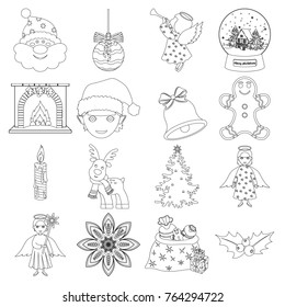 Christmas attributes and accessories outline icons in set collection for design. Merry Christmas vector symbol stock web illustration.