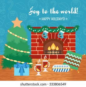 Christmas attributes. Christmas gift card. Joy to the world. Flat design. Vector illustration