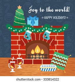 Christmas attributes. Christmas holidays. Christmas gift card. Joy to the world. Flat design. Vector illustration