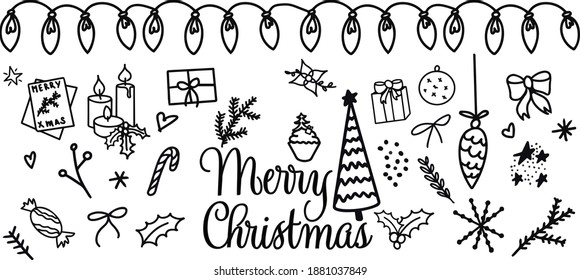 christmas attributes line cute elements lettering