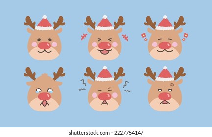 Christmas avatar with elk wearing hat emoji includes: happy, sad, angry emoji sticker