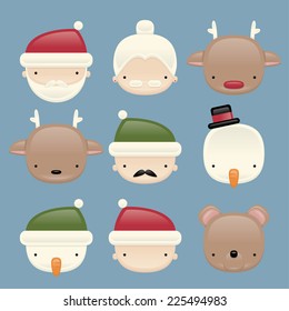 Christmas Avatar Icons Vector Cartoon Illustration