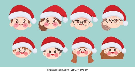 Christmas avatar set. Cute family and Santa hats