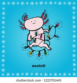Christmas Axolotl, Weird Christmas Animals, Xmas Animals, Axolotl, Axolotl with string light