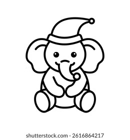 Christmas baby elephant line art