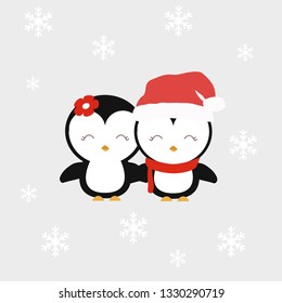 Christmas baby penguins in santa hat cute vector illustration baby shower