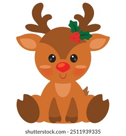  Christmas baby reindeer ornament vector cartoon illustration