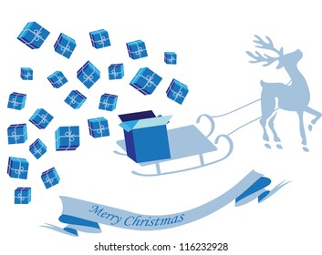 christmas backdrop design with reindeer,sleigh,presents and place for your text isolated on white background