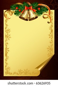 Christmas backdrop with evergreen trees and bells