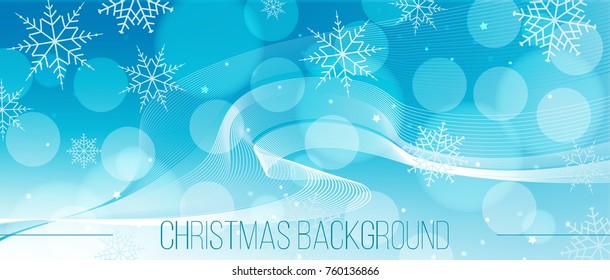 Christmas backdrop, New Year background with snowflakes. Blue color, Vector illustration.