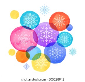 Christmas backgound with Christmas balls, watercolor vibrant colors Christmas decoration, Merry Christmas greeting card