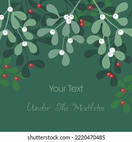 Weihnachtshintergrund mit dekorativen Elementen. Kollektion von Mistelzweigen und Beeren.Diese Illustration kann als Grußkarte, Poster oder Druck verwendet werden.