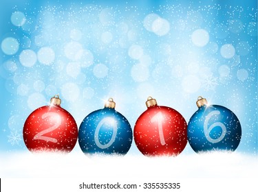 Christmas background with a 2016 made out of baubles. Vector.