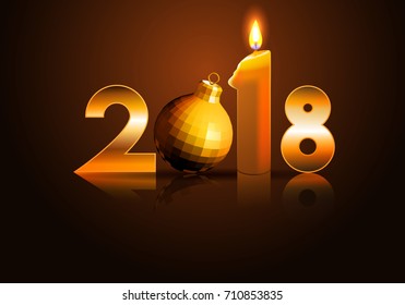 Christmas background 2018 with candles and ball.