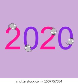Christmas background 2020 purple with mice. Background for the new year.
