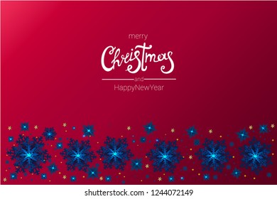 Christmas background 3D blue snowflakes and gold stars on red background vector