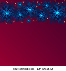 Christmas background 3D blue snowflakes, gold beads on red background vector