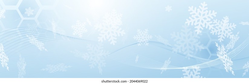 Christmas background. Abstract blue and white falling snowflake with wavy lines background. Healthcare with Futuristic technology digital hi-tech concept. Vector illustration