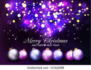Christmas Background With Abstract Bokeh Lights and Christmas Balls. Vector illustration