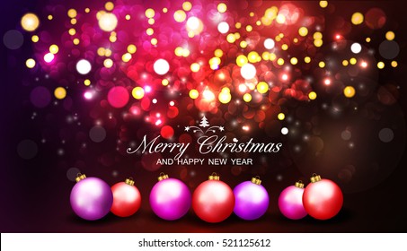 Christmas Background With Abstract Bokeh Lights and Christmas Balls. Vector illustration