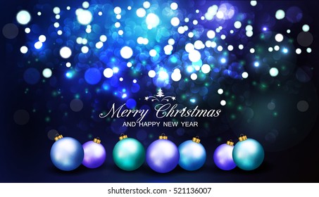 Christmas Background With Abstract Bokeh Lights and Christmas Balls. Vector illustration