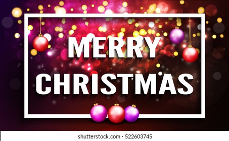 Christmas Background With Abstract Bokeh Lights and Christmas Balls. Dark red background. Vector illustration 
