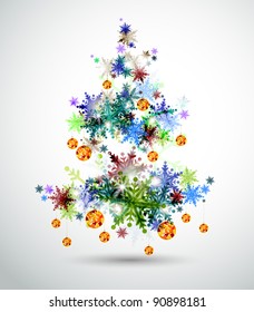 Christmas  background with abstract fir tree and  winter snowflakes