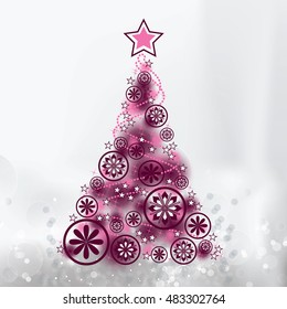 Christmas Background. Abstract Pink Design with Christmas Tree.